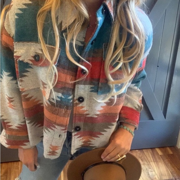 Aztec shacket women oversized jacket cardigan button front - Picture 5 of 7